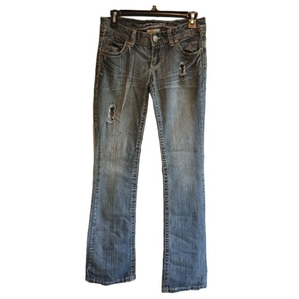 Red Camel Premium Denim Jeans Womens Size 5 Distressed Rips Embroidered Pockets
